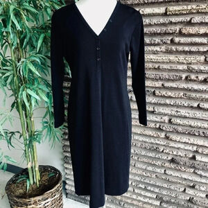 Outlander Vintage Black V Neck Knit Sweater Dress or Duster Cardigan